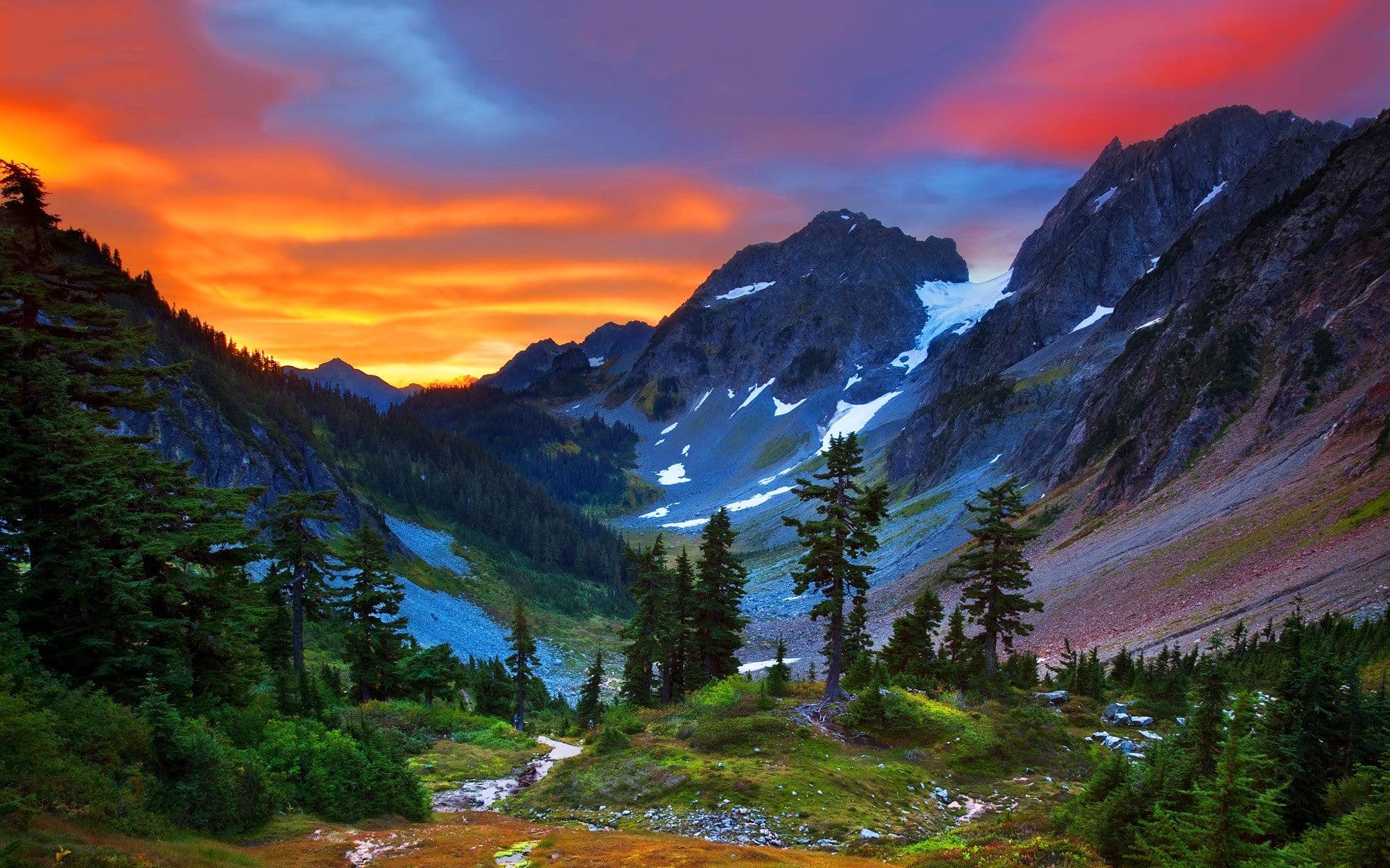 Himachal mountain valley at sunset